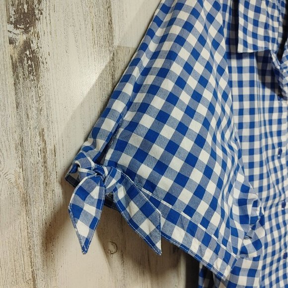 Roaman's Button Up Shirt Women's Plus Size 30W Short Sleeves Blue White Plaid - Picture 6 of 8